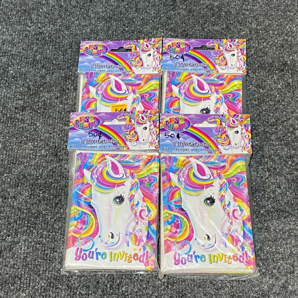 Lisa Frank Rainbow Majesty Unicorn Party Invites 32 qty Frozen Napkins Loot Bags